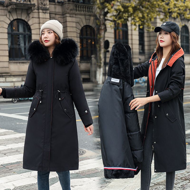 Női télikabát kapucnival és szőrmegallérral Casual Parka